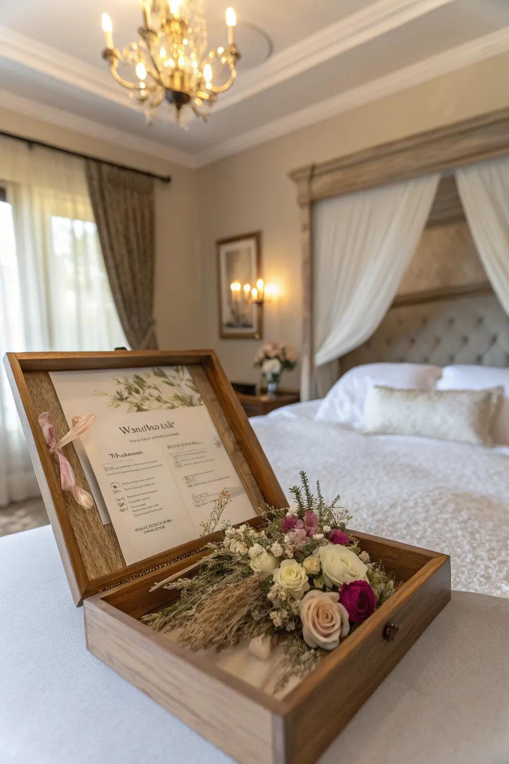 Remember your wedding day with an invite and flowers.