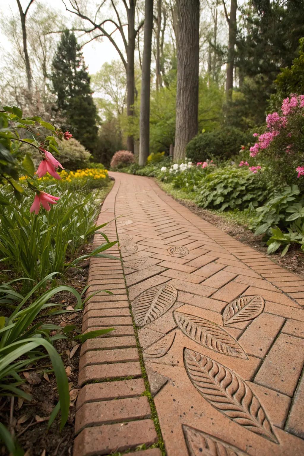 Etched bricks injecting distinctive character into a path.