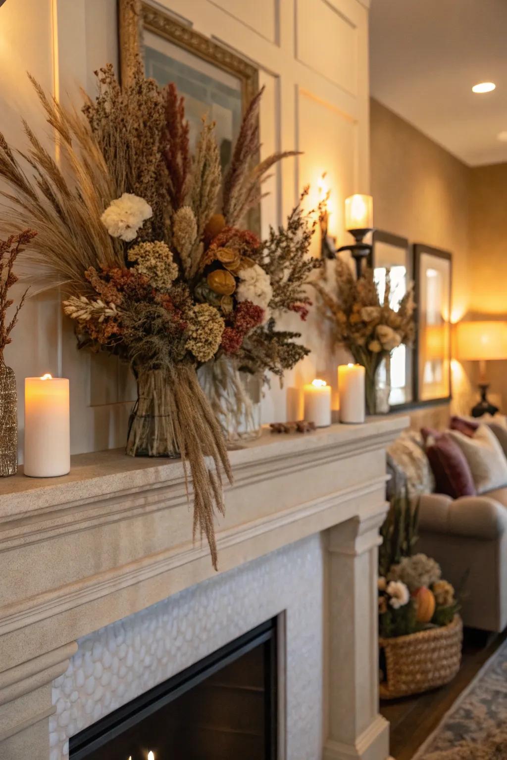 A mantel masterpiece featuring layers of preserved elegance.