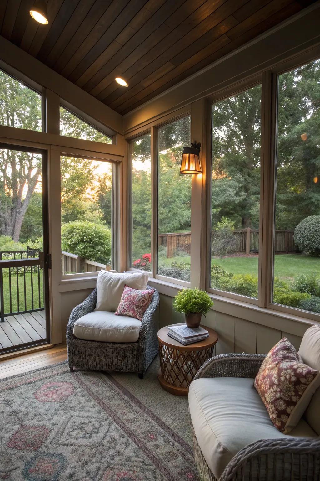 A dedicated reading nook, designed for quiet relaxation on the deck.