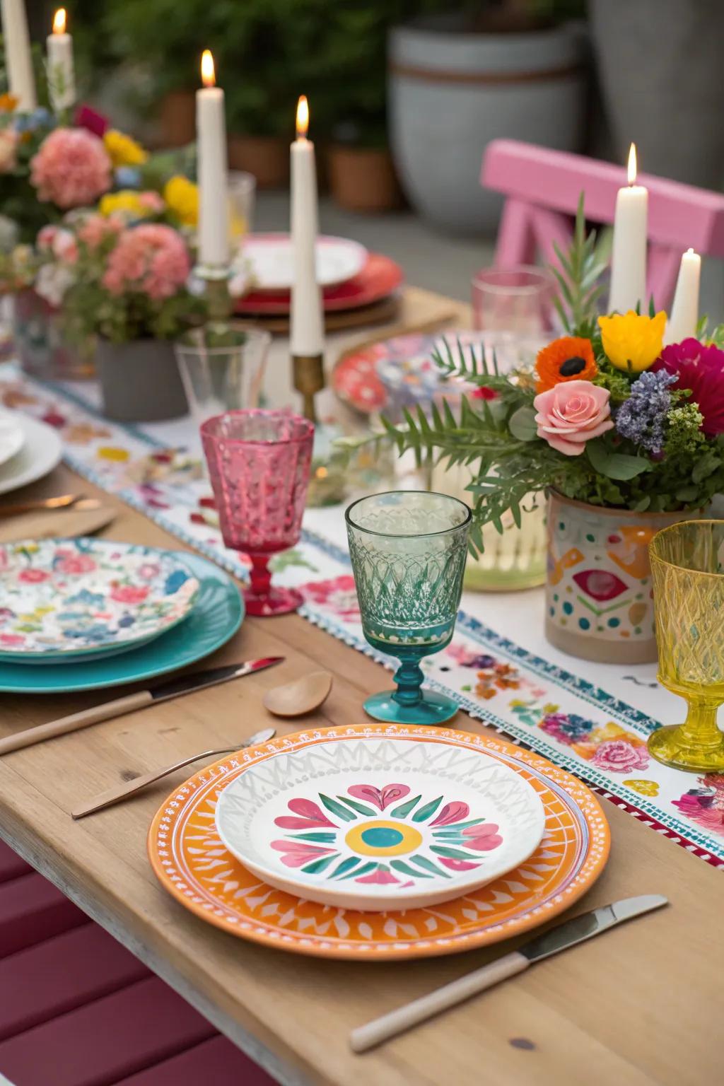 Eclectic tableware bringing character to the table settings.