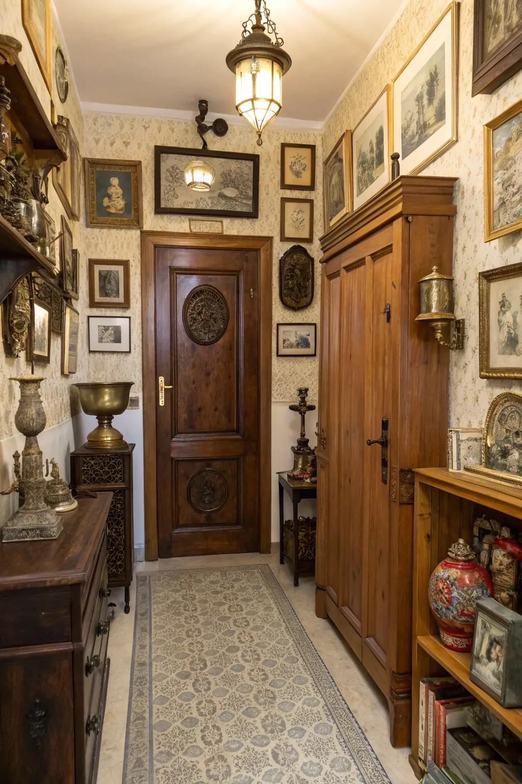 Vintage items give your entrance charm and a sense of history.