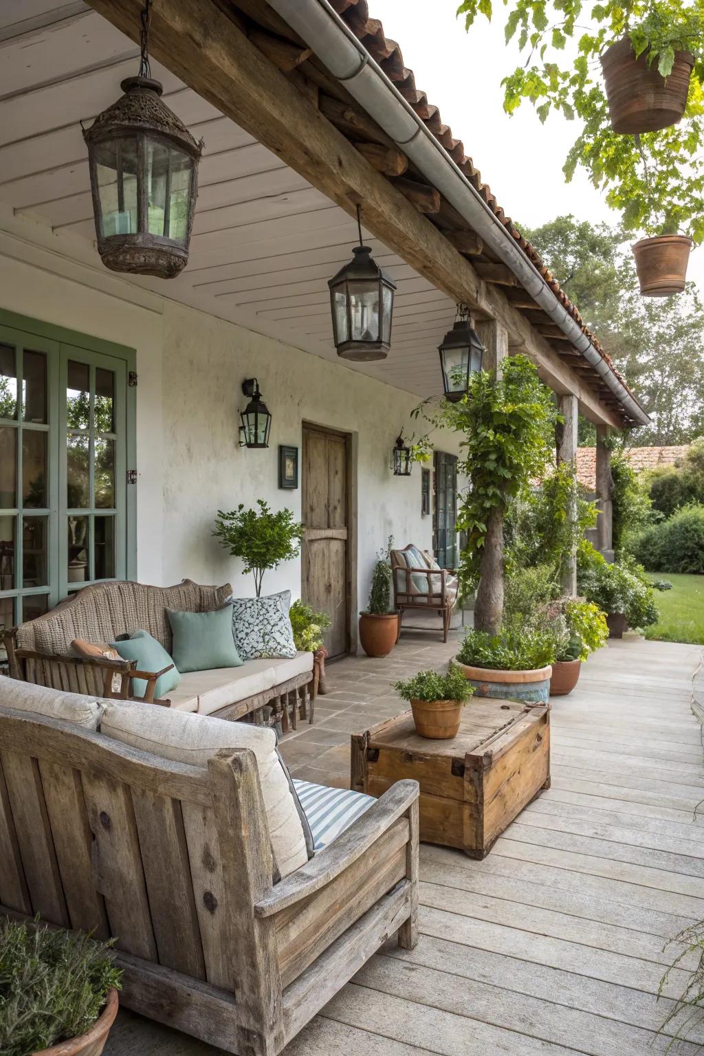 Design a cozy and captivating rustic retreat on your patio.