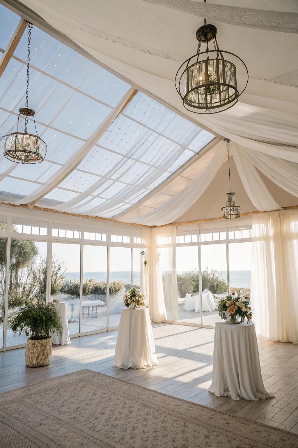 Brighten your space with transparent fabric ceilings.