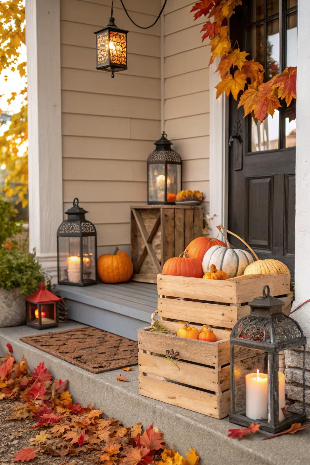Vintage pieces add charm and history to a fall-themed veranda.
