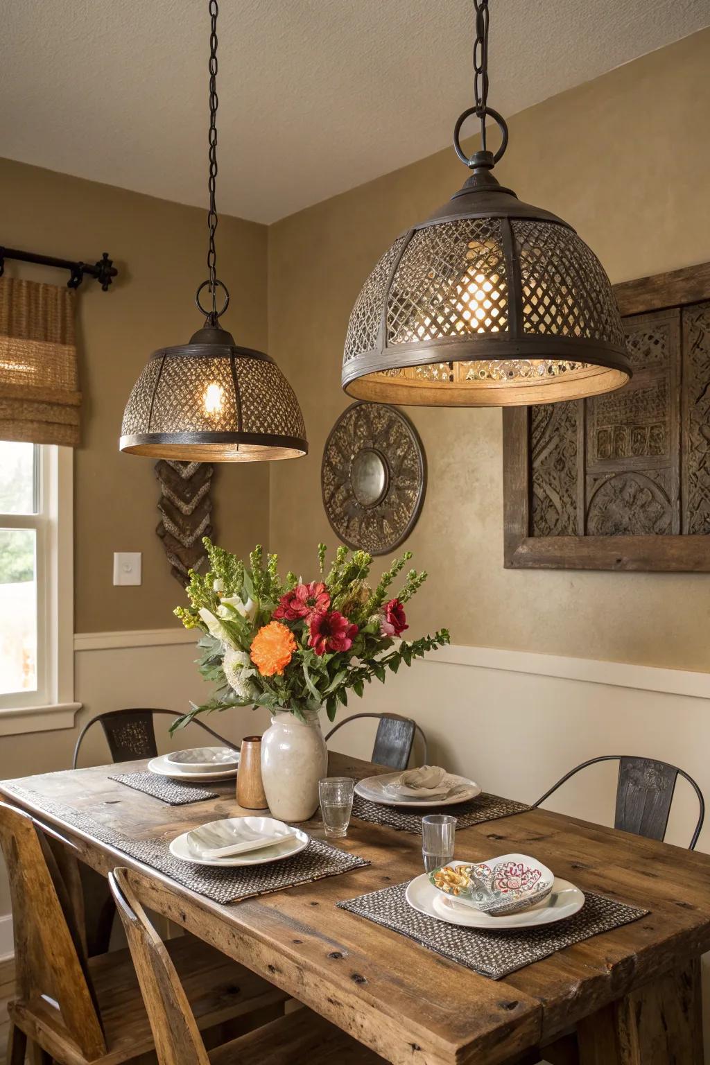 Textured metallic accents add dimension and appeal to farm-style décor.