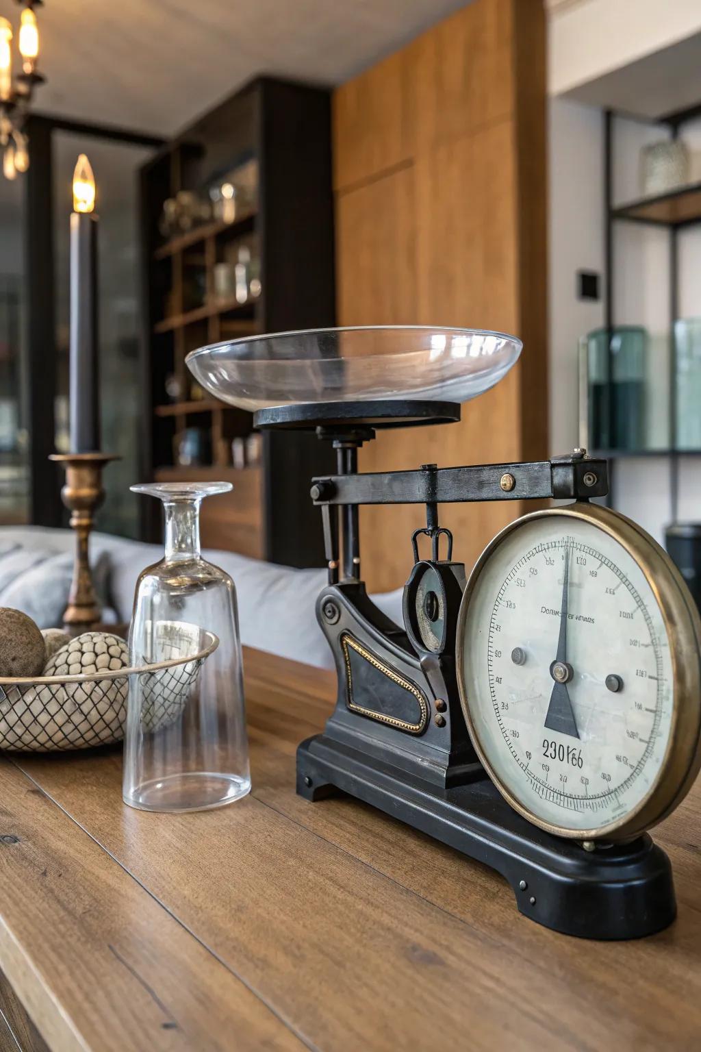 A modern twist with mixed materials around a classic balance.