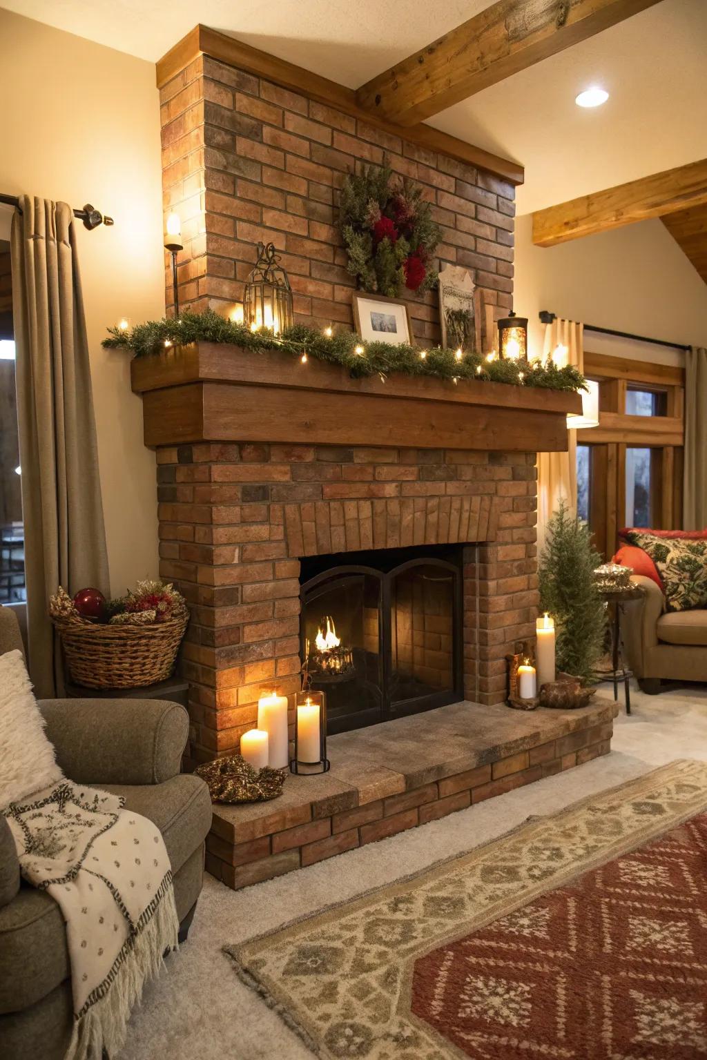 An imitation fireplace with a charming stone front.