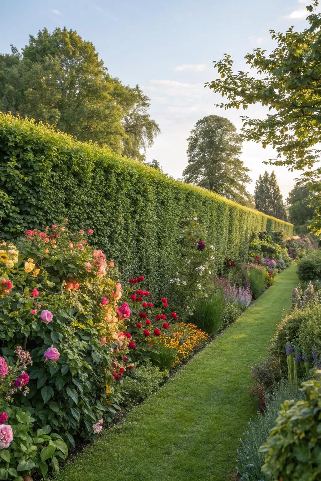 Living hedgerows create a natural, green boundary perimeter.
