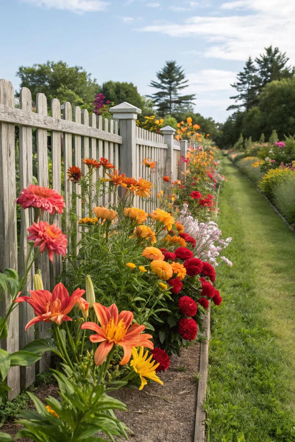 Seasonal blooms sustain your fencing line colorful throughout the year.