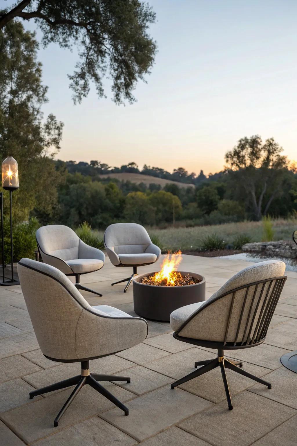 Spin chairs offer adaptability and fun around the fire.
