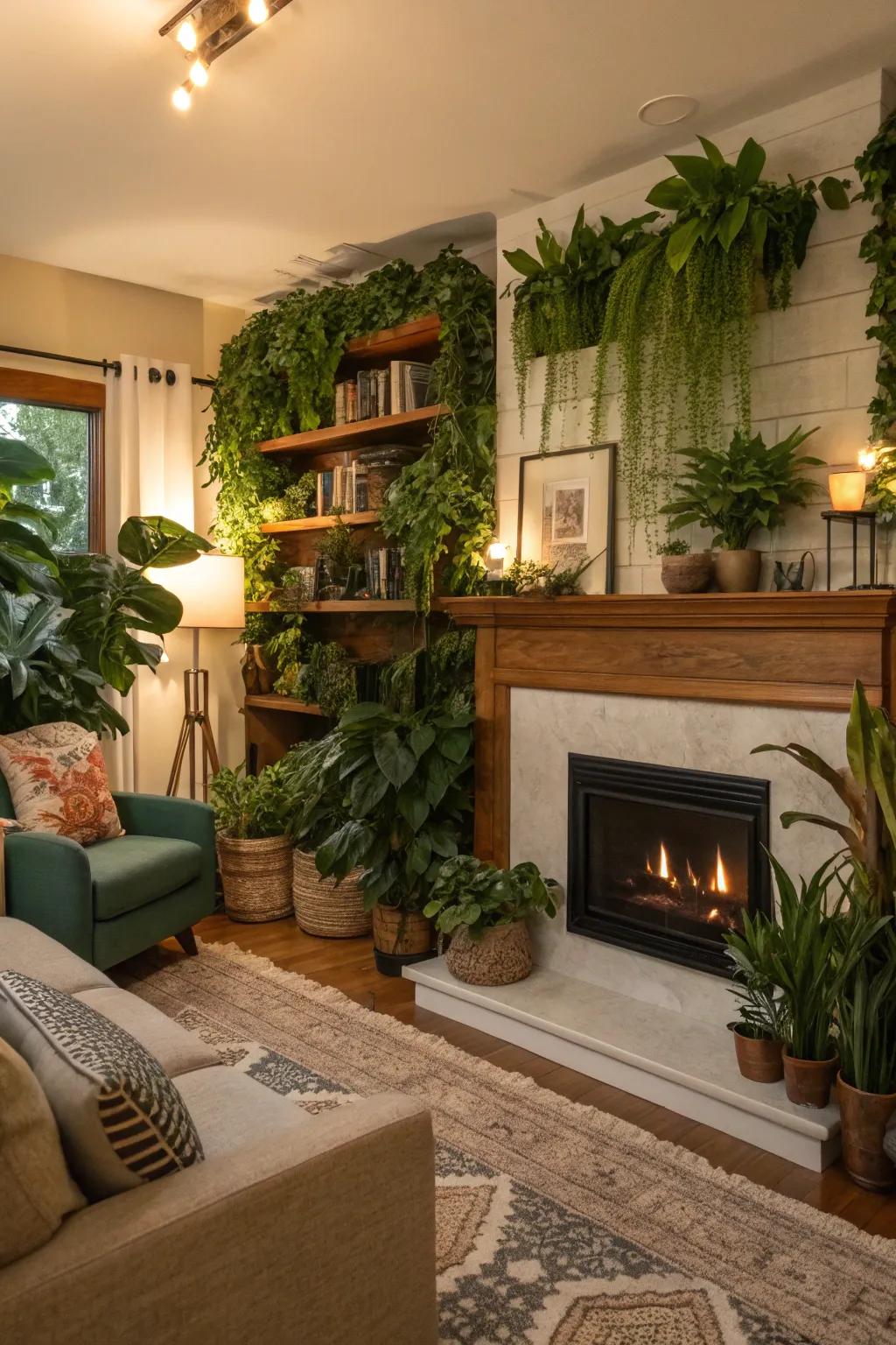 A verdant sanctuary with plants brings freshness to the room.