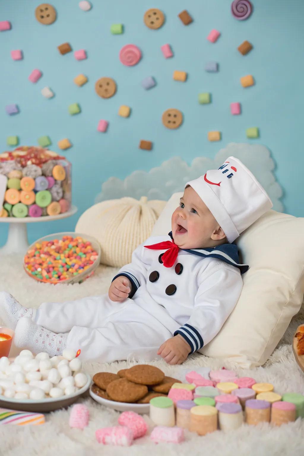 A fluffy confection character costume for a sweet Halloween.