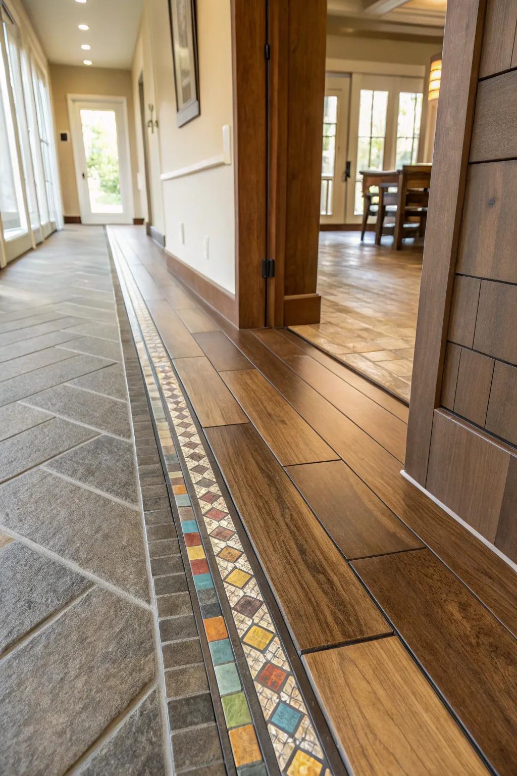 Shielded zone of feature tiles for a seamless floor unification.