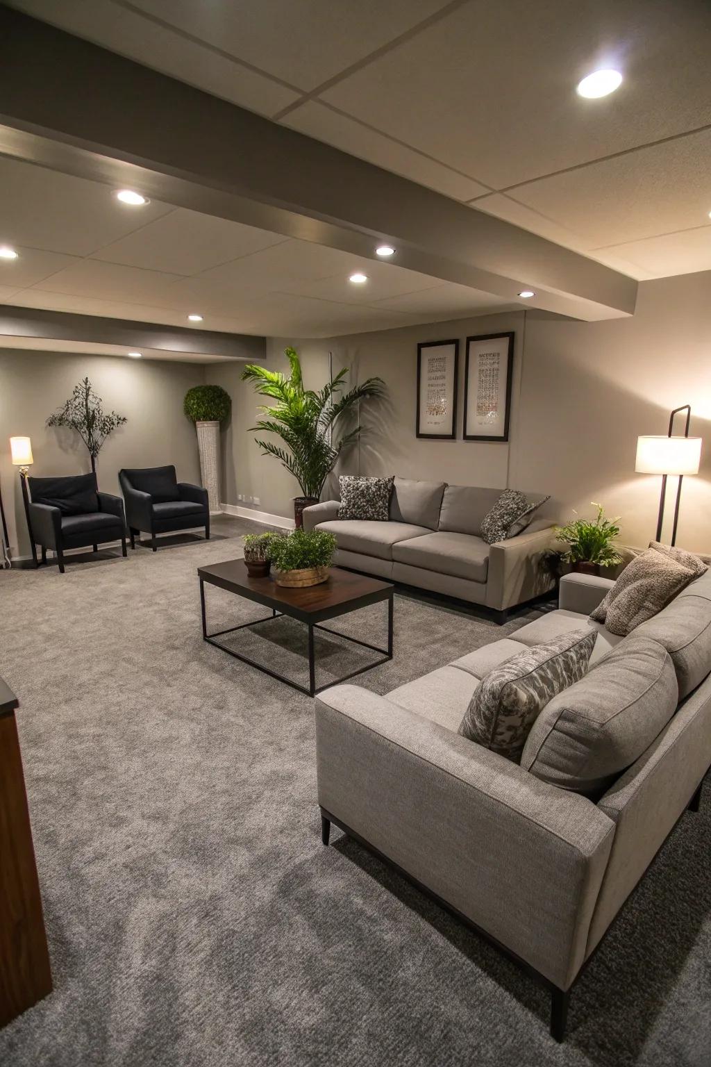 Gray carpeting adds contemporary comfort and style.