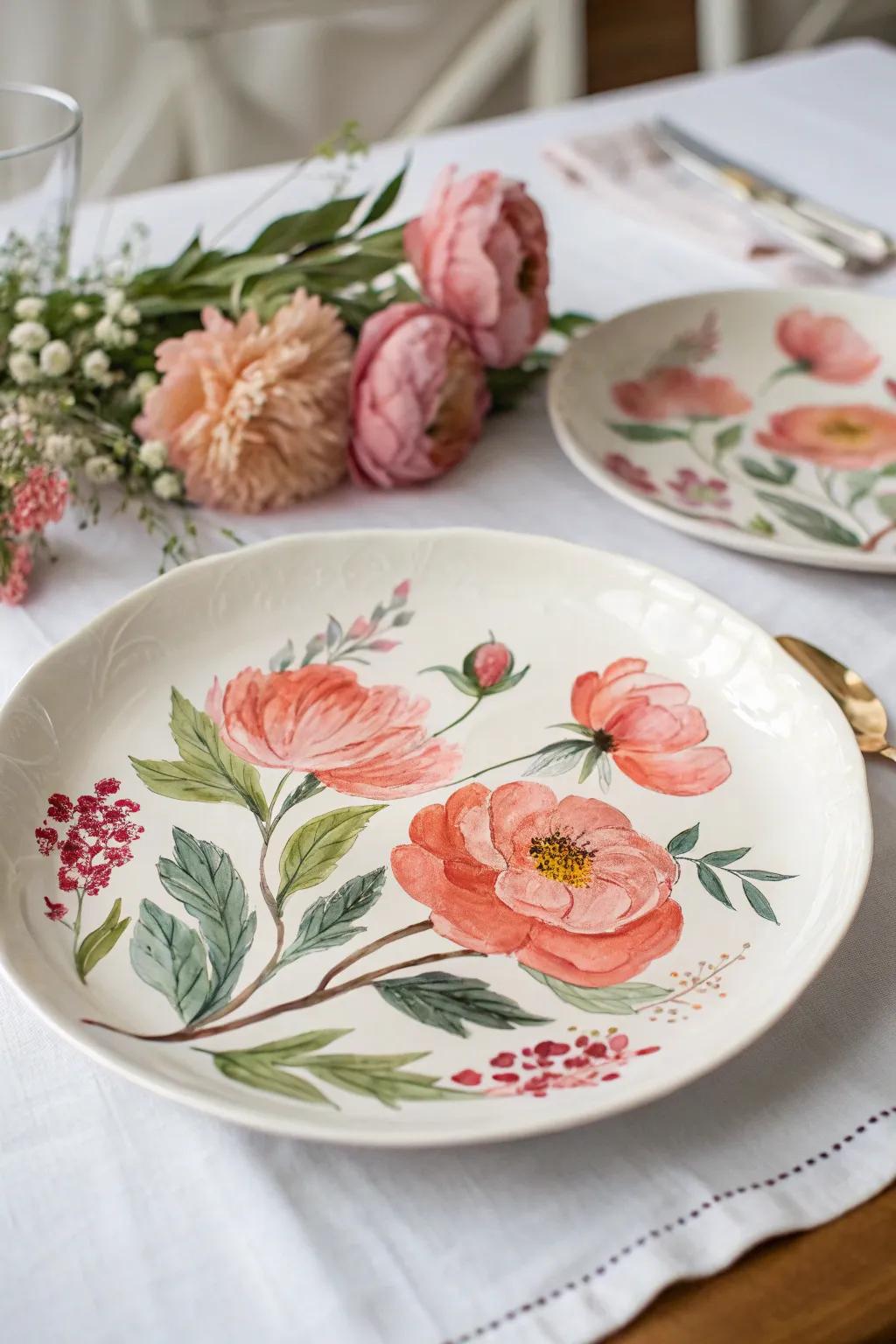 Bright peonies contribute a striking and lively impact to your dish layouts.