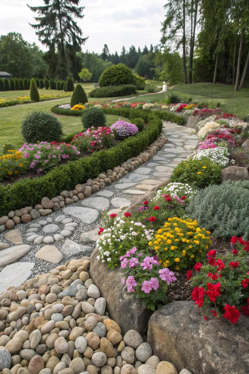 Stones and pebbles introduce a natural feel and structure to garden layouts.