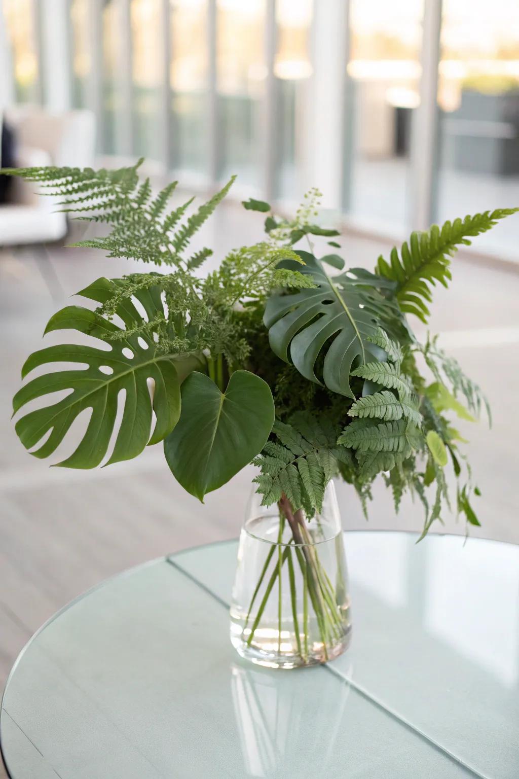 An uncluttered greenery arrangement offering a current feel.
