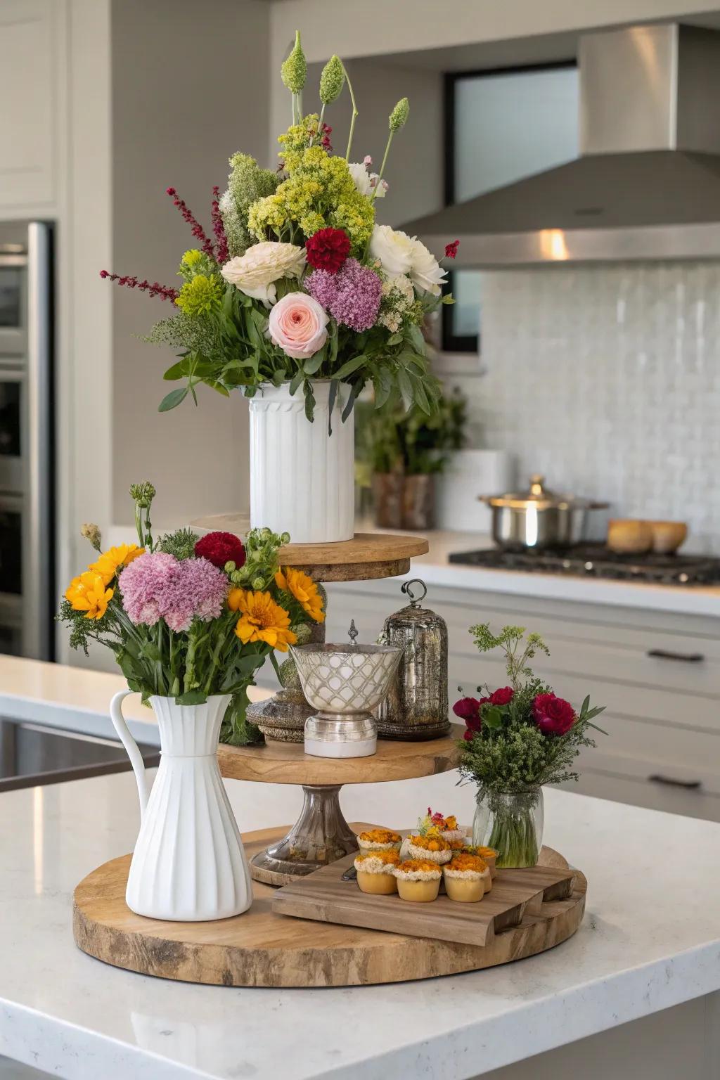 Incorporate elevation and intrigue with a multi-tiered floral presentation.
