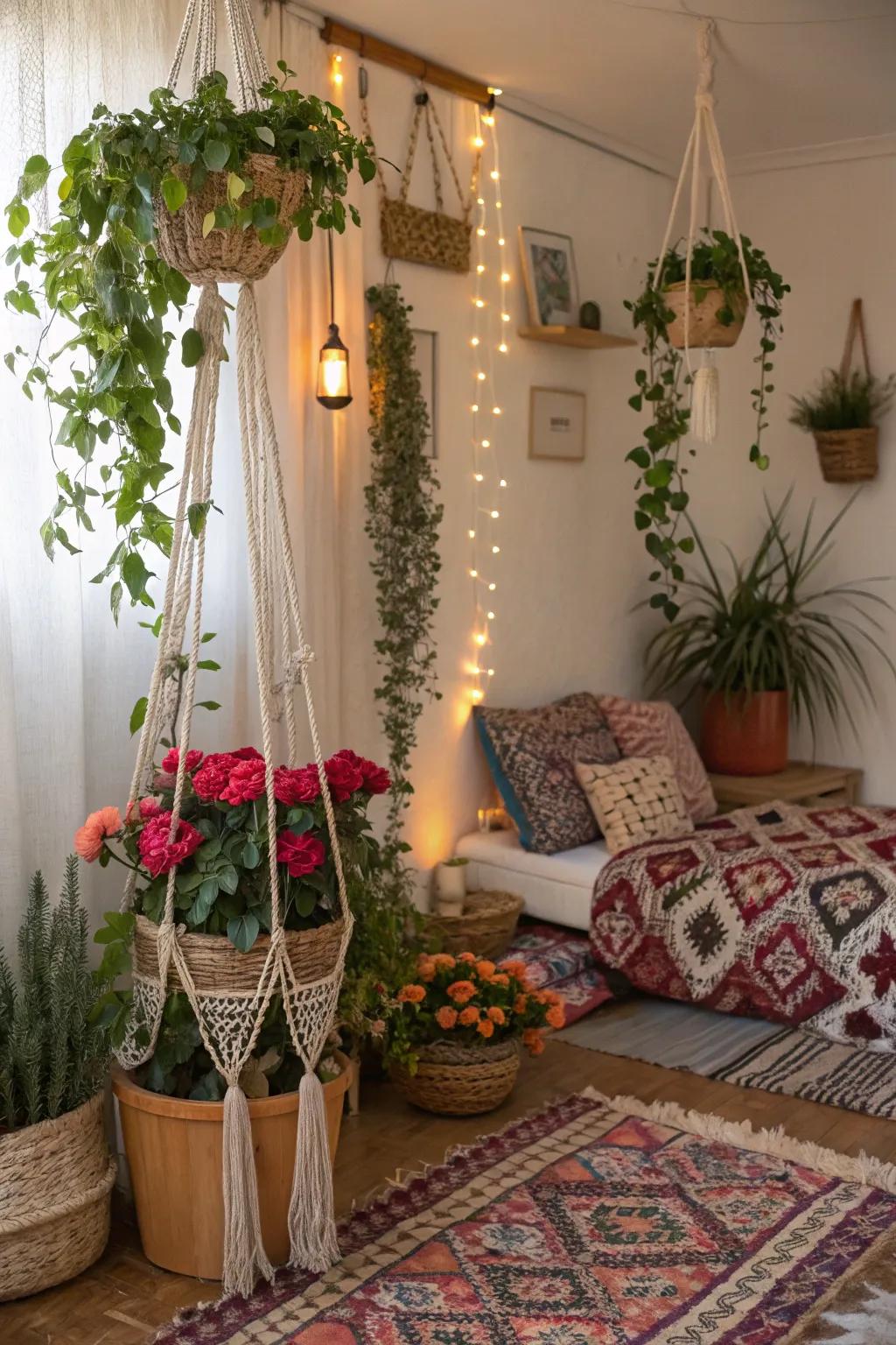 Establish a bohemian vibe using blossom accents.