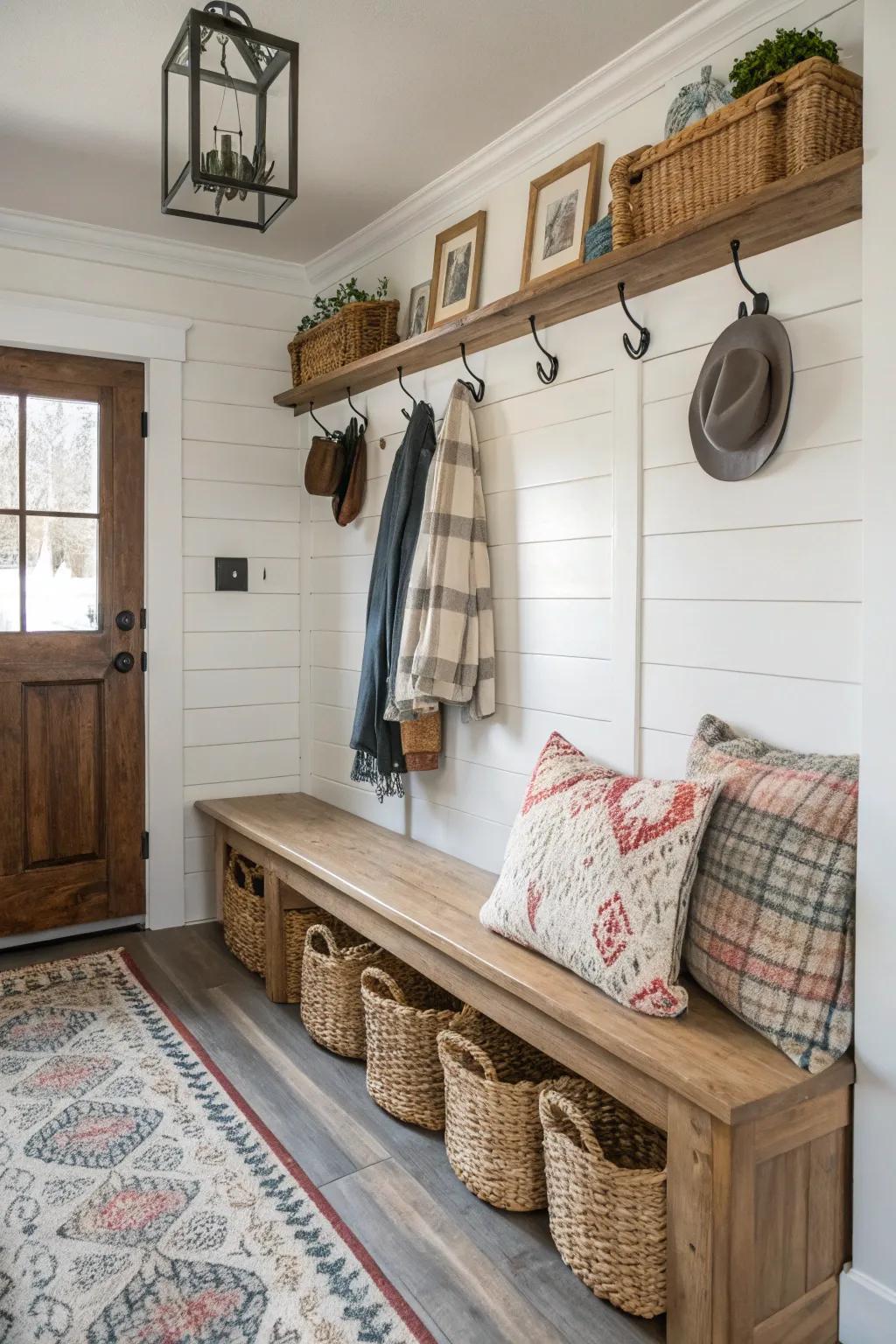 A makeshift entry using thoughtful furniture layout.