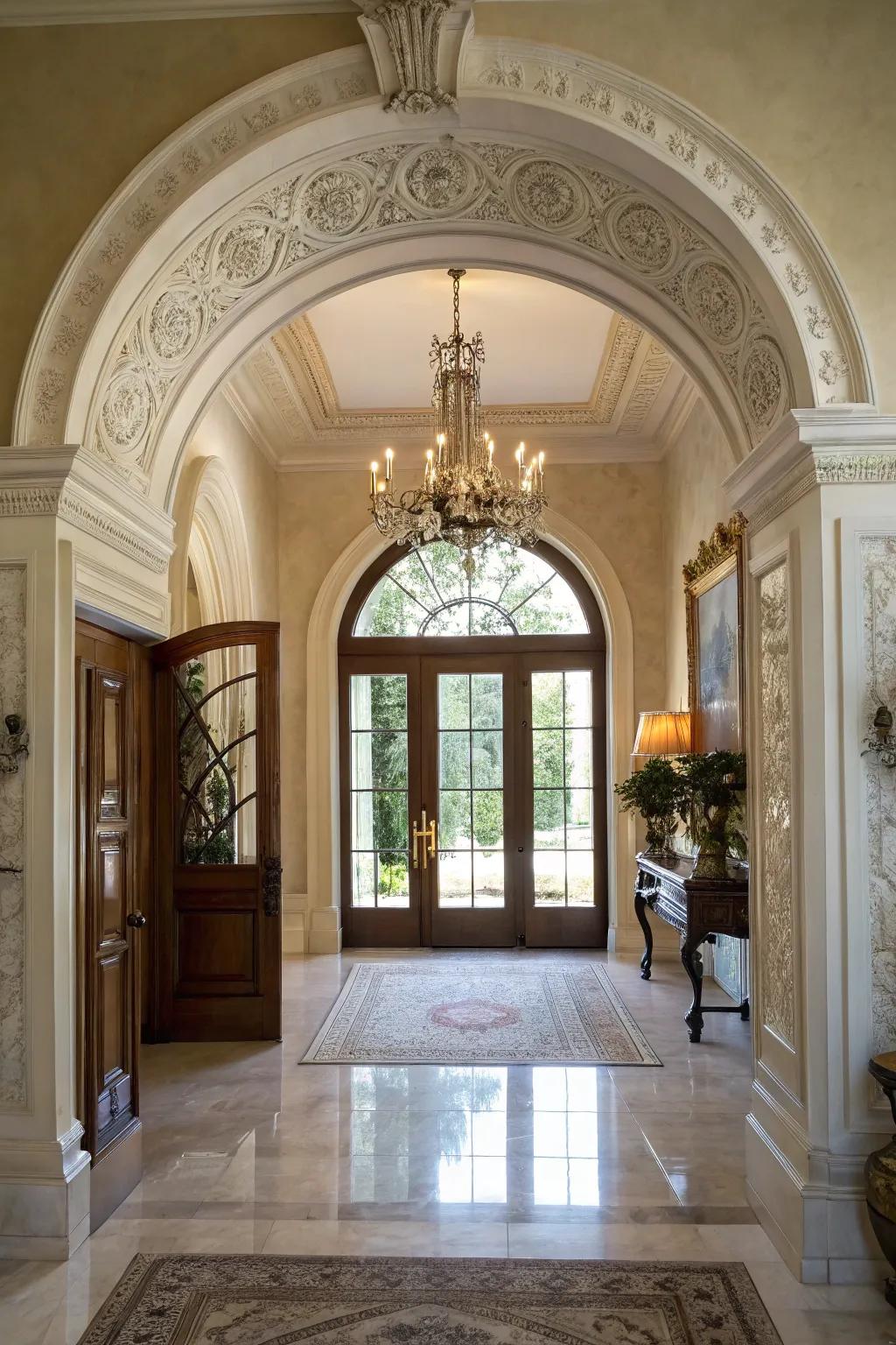 An arched doorway adds a touch of sophistication to the foyer.