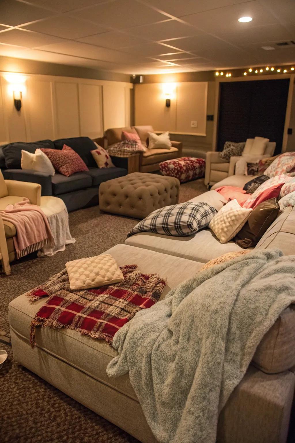 Throws and cushions add a cozy touch to your seating.