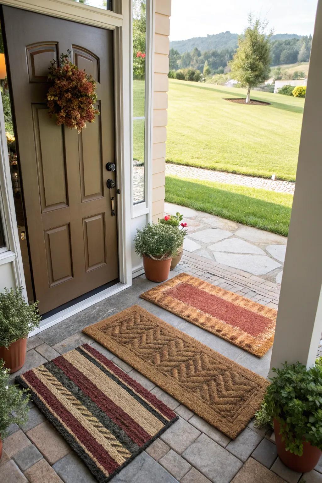 Layered rugs infuse texture and delineation to the expanse.