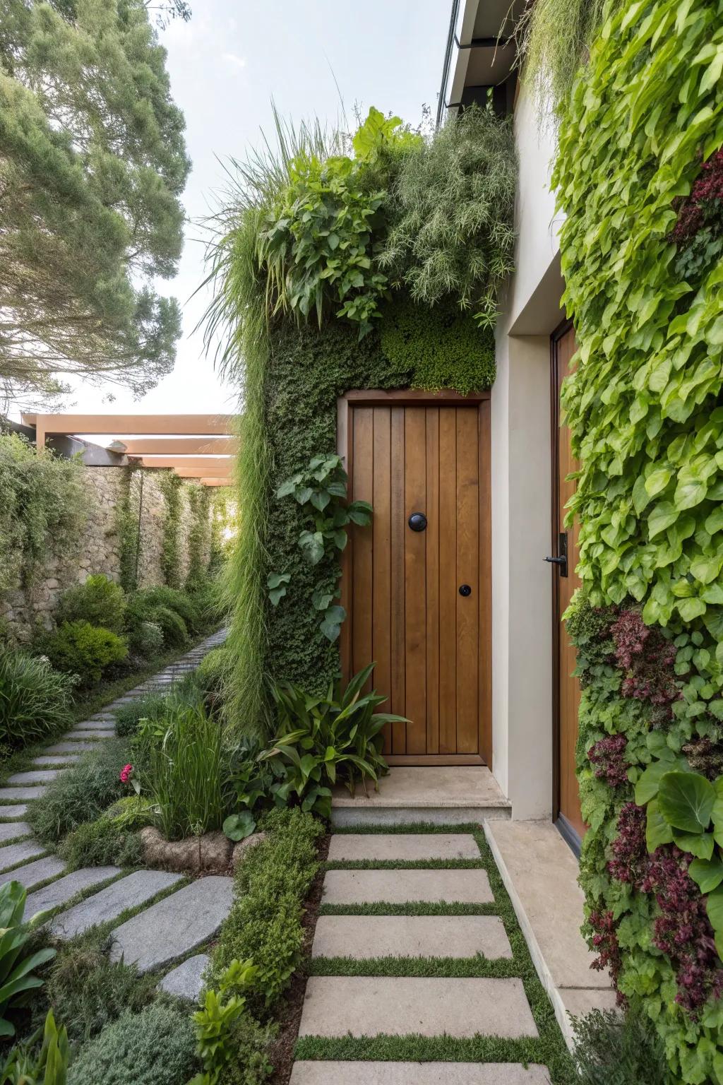 Create a lush entrance with living vertical displays.