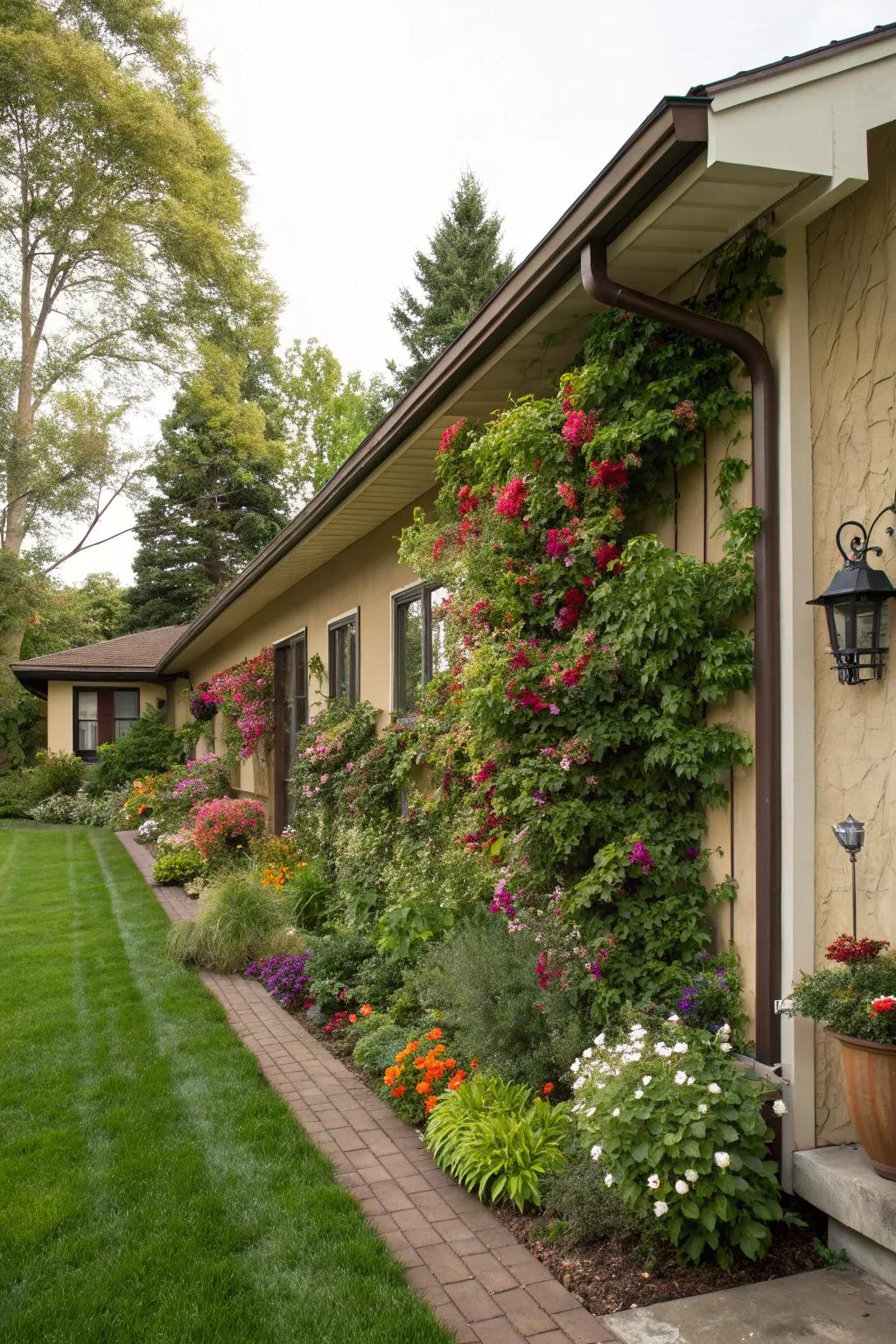 A flourishing garden wall filled with greenery.