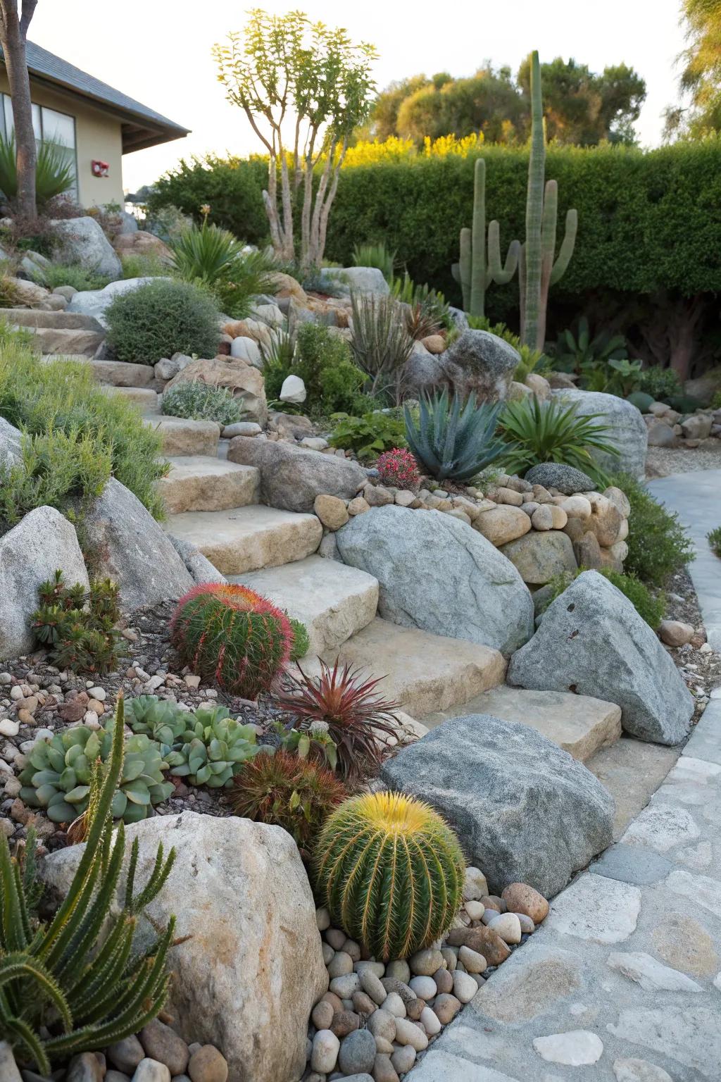 A natural rock garden with diverse textures.