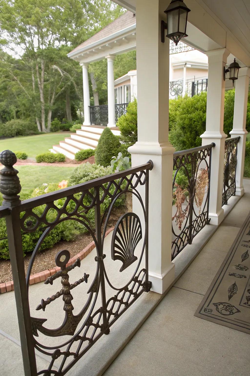 Nautical-themed metal railings for a coastal vibe.