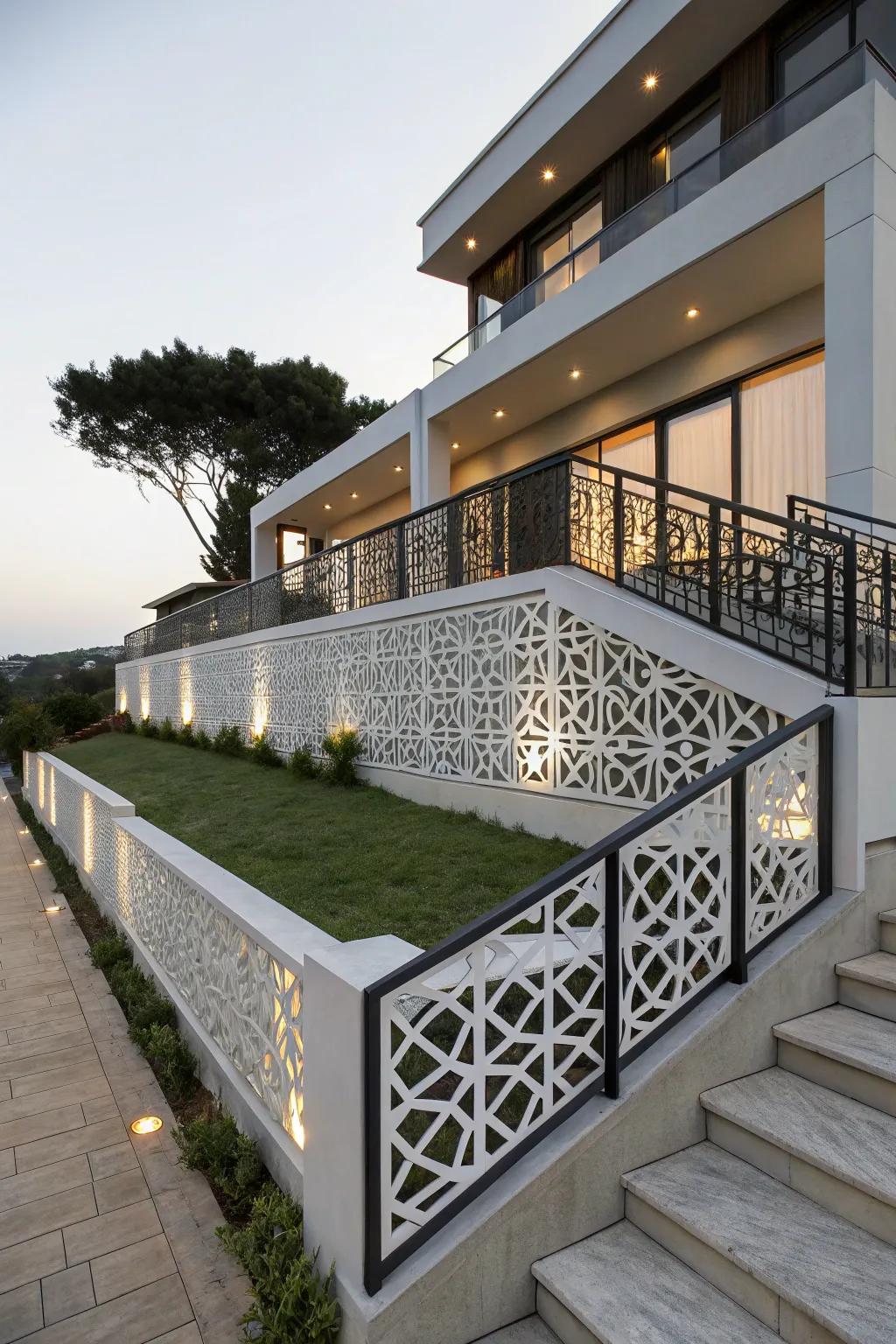 Symmetrical railings are a bold and artistic statement.