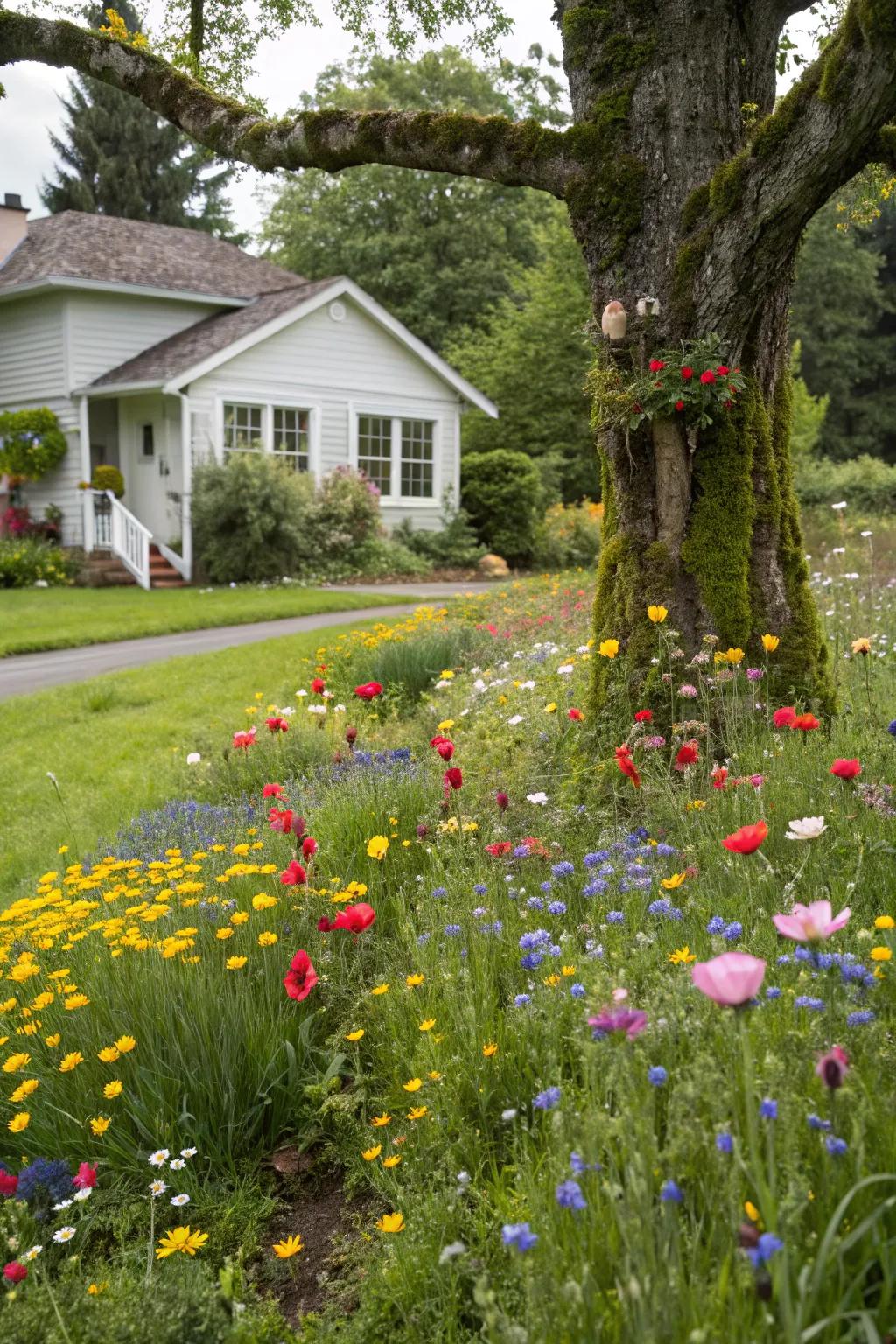 The presence of a wildflower meadow contributes vibrant hues and draws pollinators into your panorama.