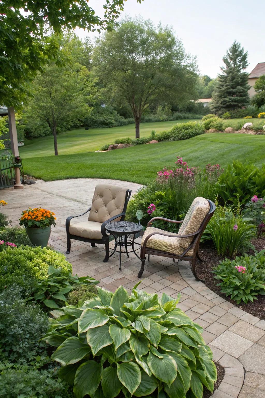 A snug seating area inspires relaxation within the garden.