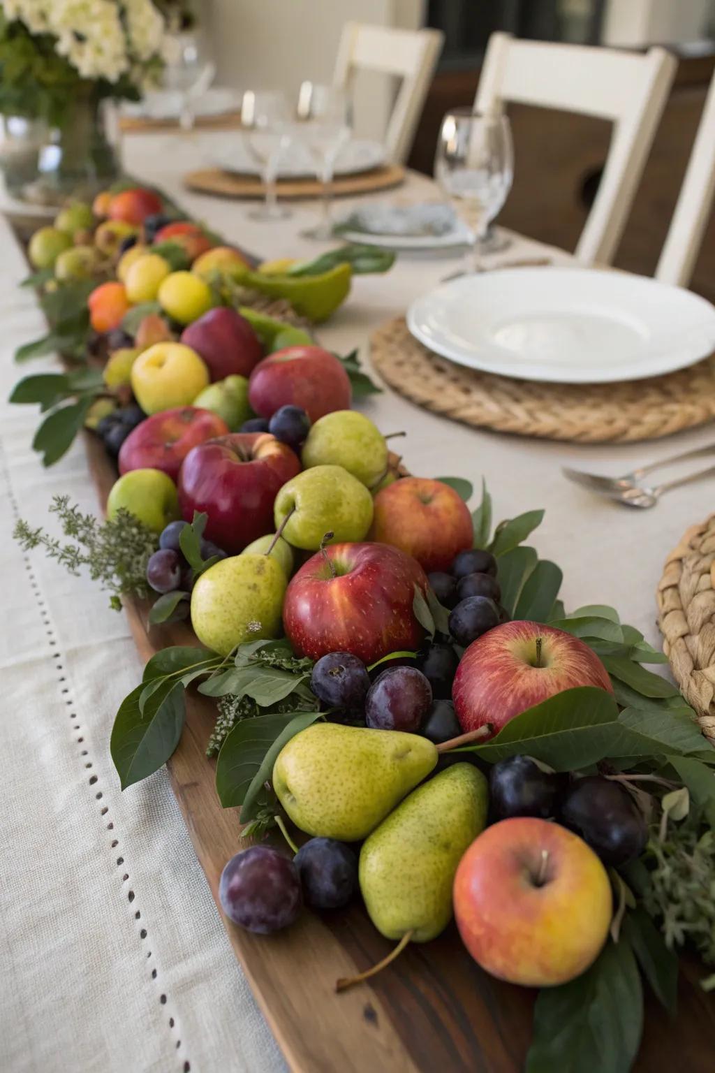 A natural and cohesive fruit table centerpiece.