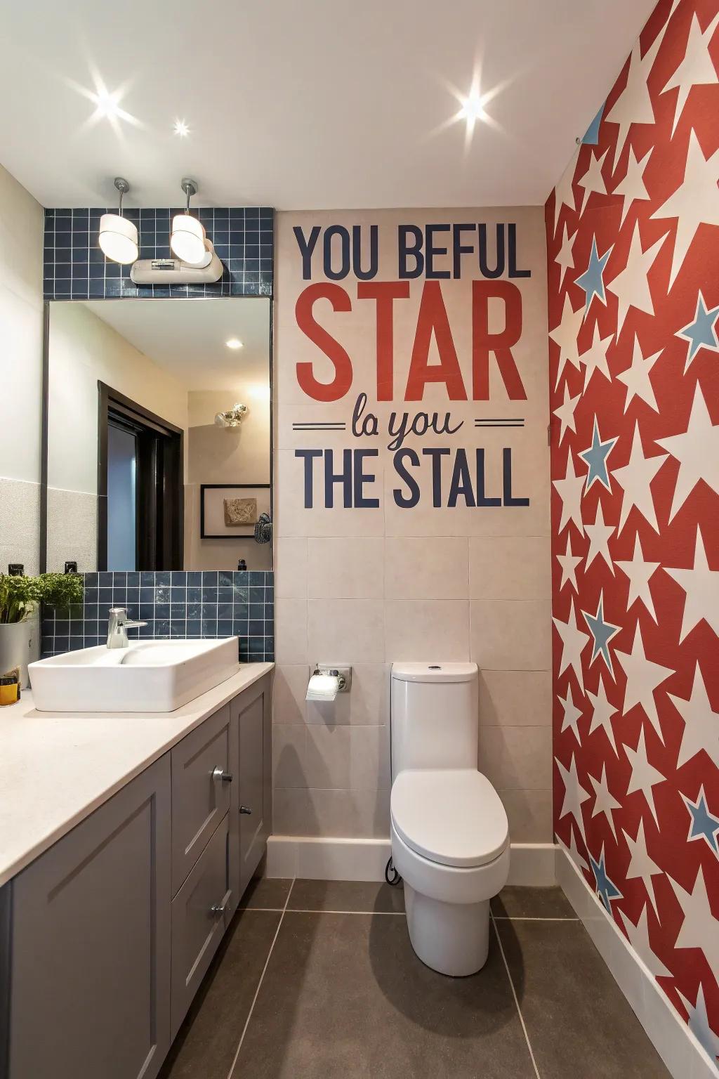 This bold statement wall adds character and interest to the bathroom.