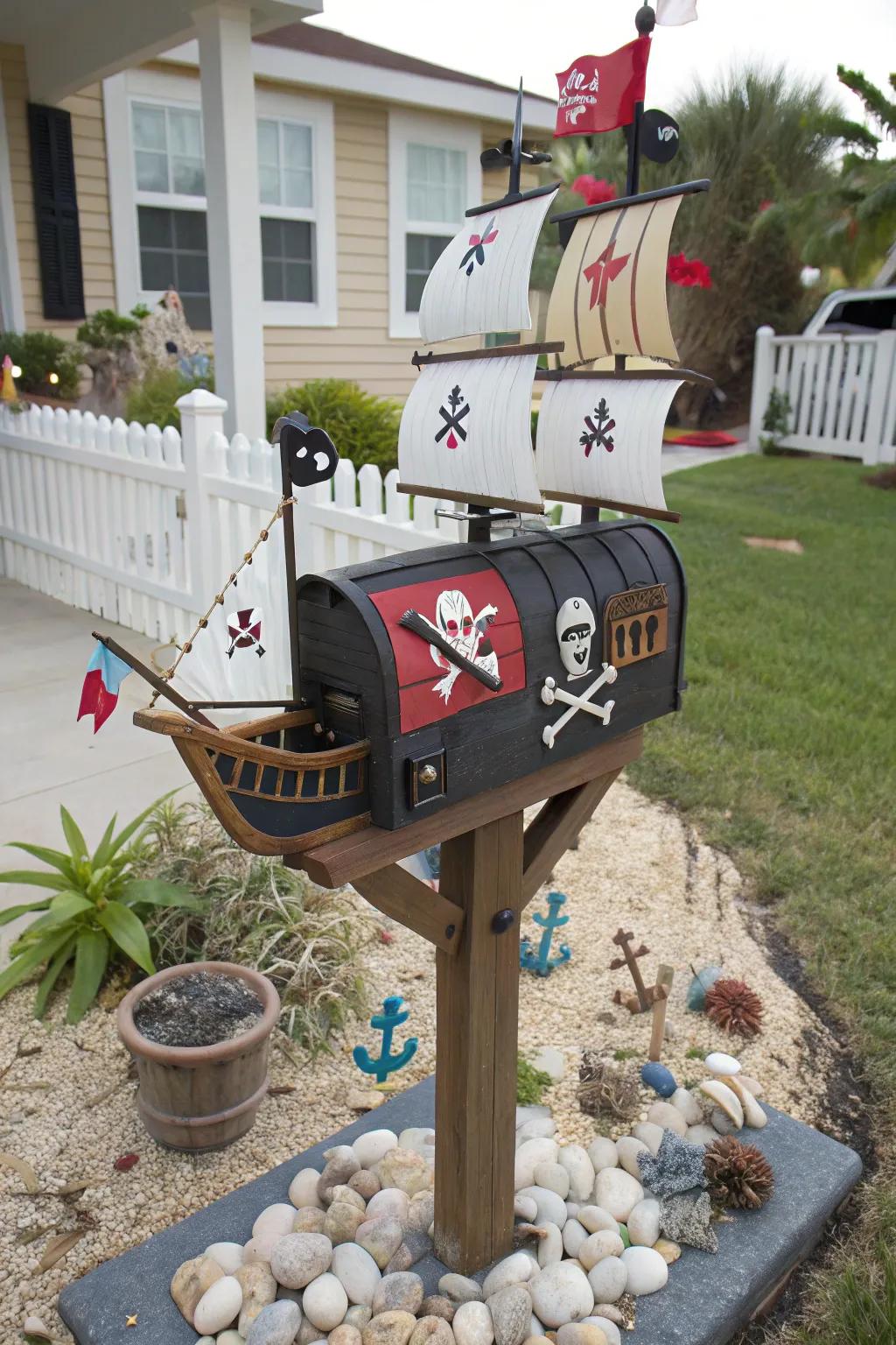 A sea rover vessel letterbox that's a swashbuckling addition to any yard.