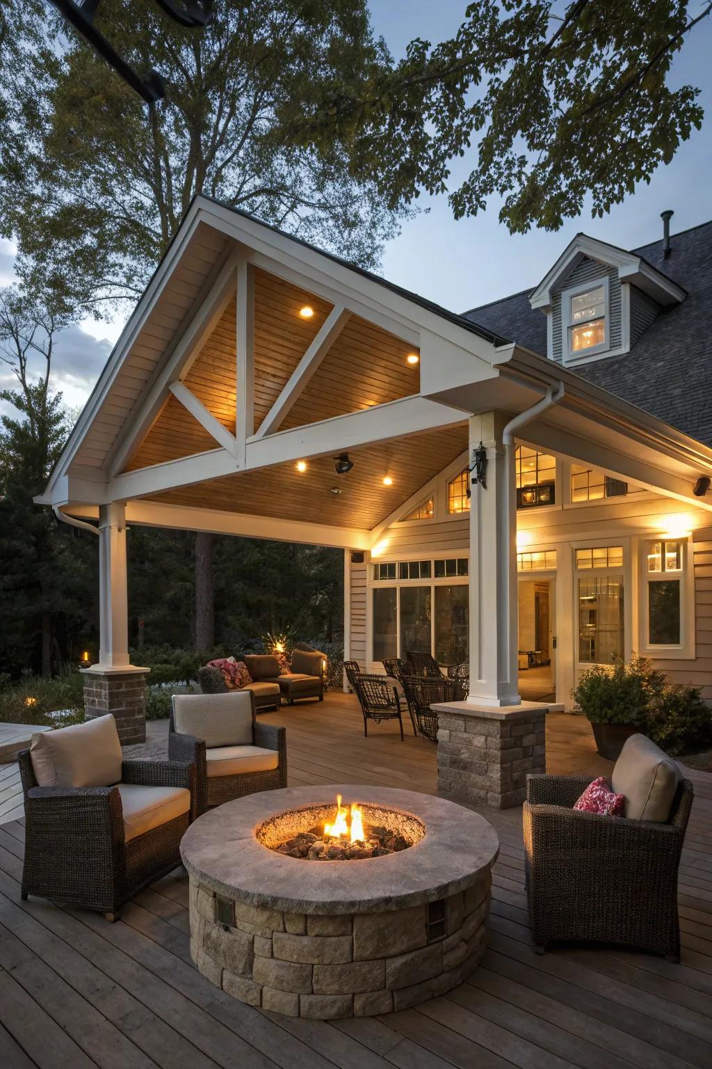 An outer heating unit transforms the porch into a warm gathering place.