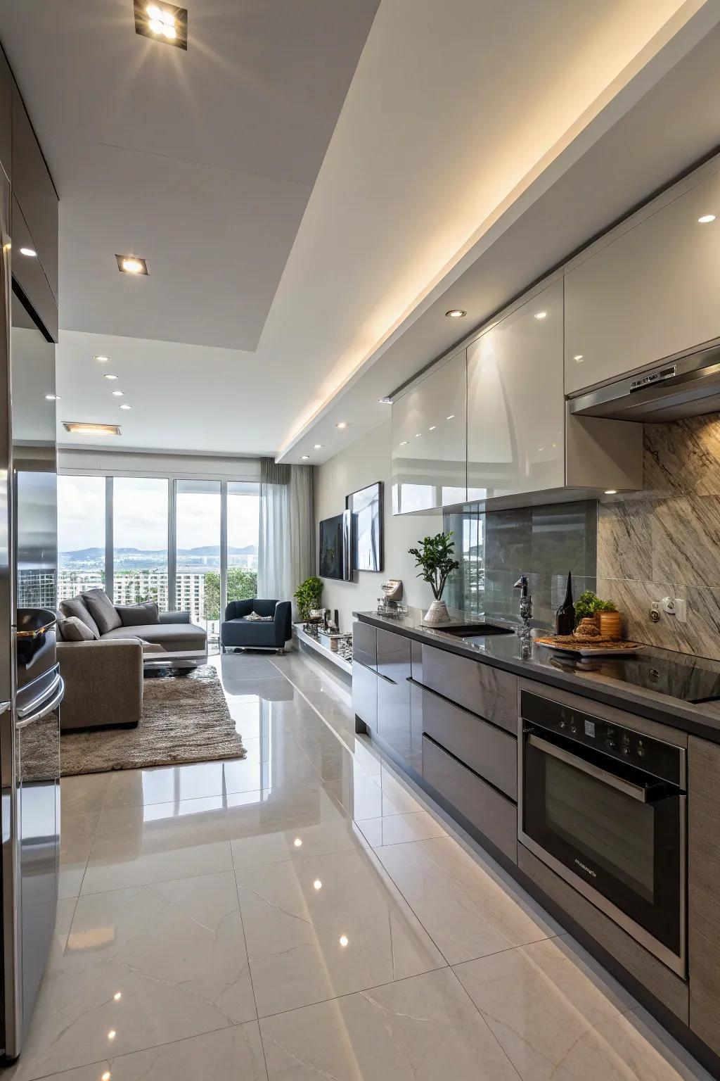 Shiny surfaces enhance the brightness and class of spaces.