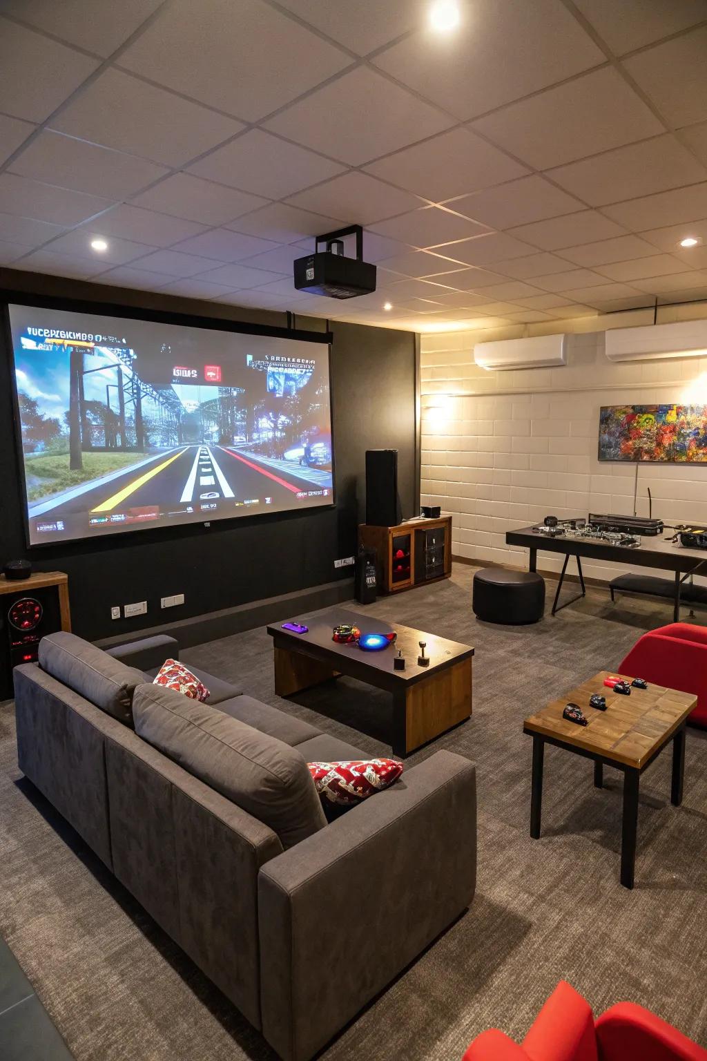 Projector visuals providing an interactive and dynamic element to the room.