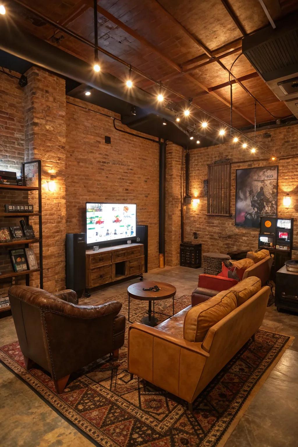 Exposed stone facades add quaint charm to your gaming room.