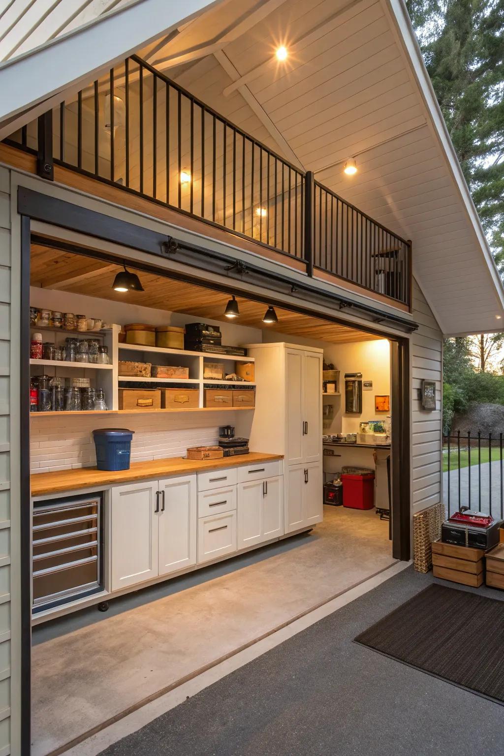 A creative elevated space infuses functionality above the garage.
