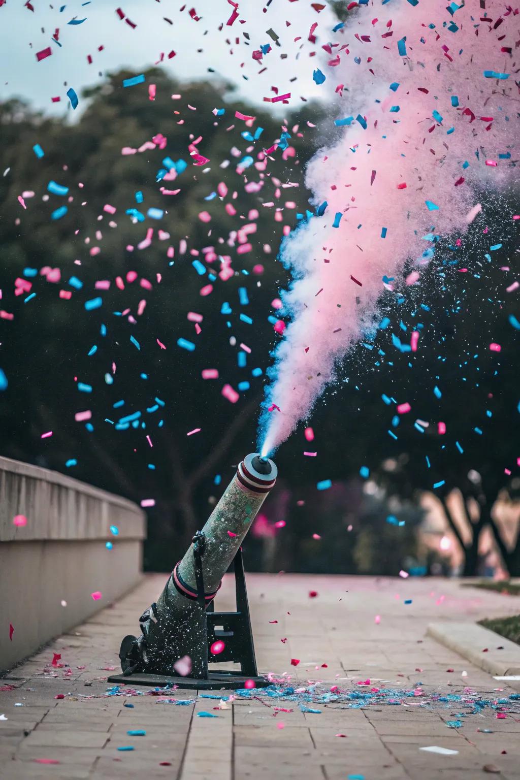 A sprinkle cannon creates a joyful and colorful explosion for the big reveal.