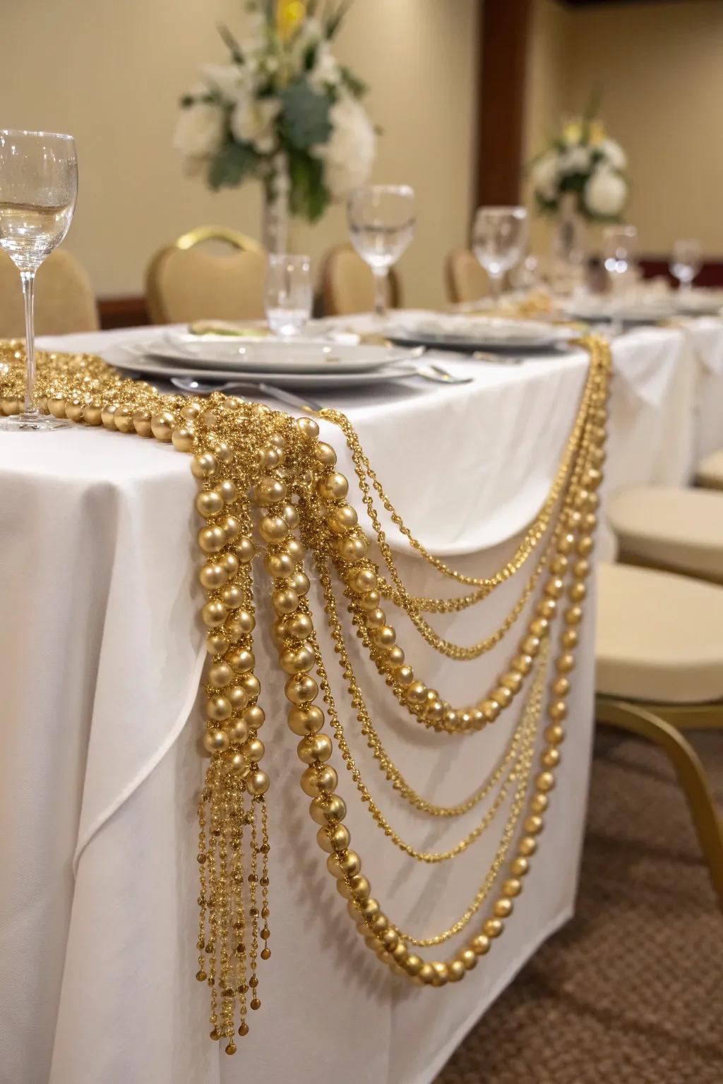 Elegant gold beaded garland adding sparkle.