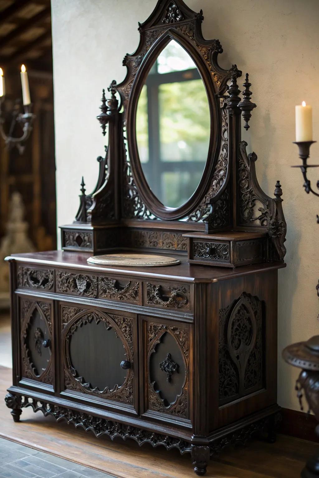 Distinct looking glass configurations incorporate intrigue and visual fascination.