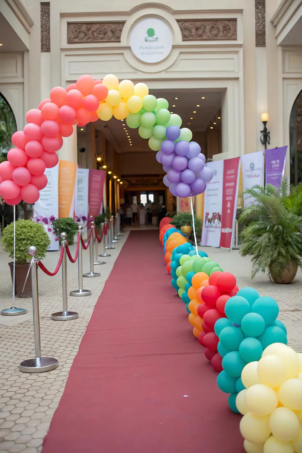 A balloon walkway directs guests to the grand opening.