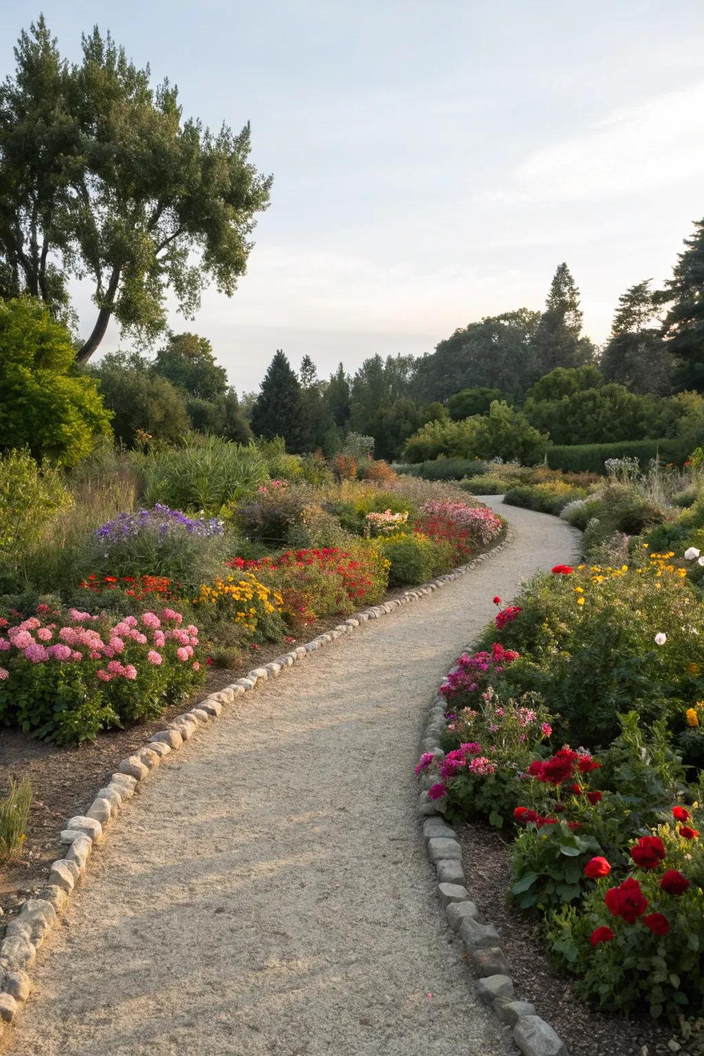 Natural paths across a stone flower garden
