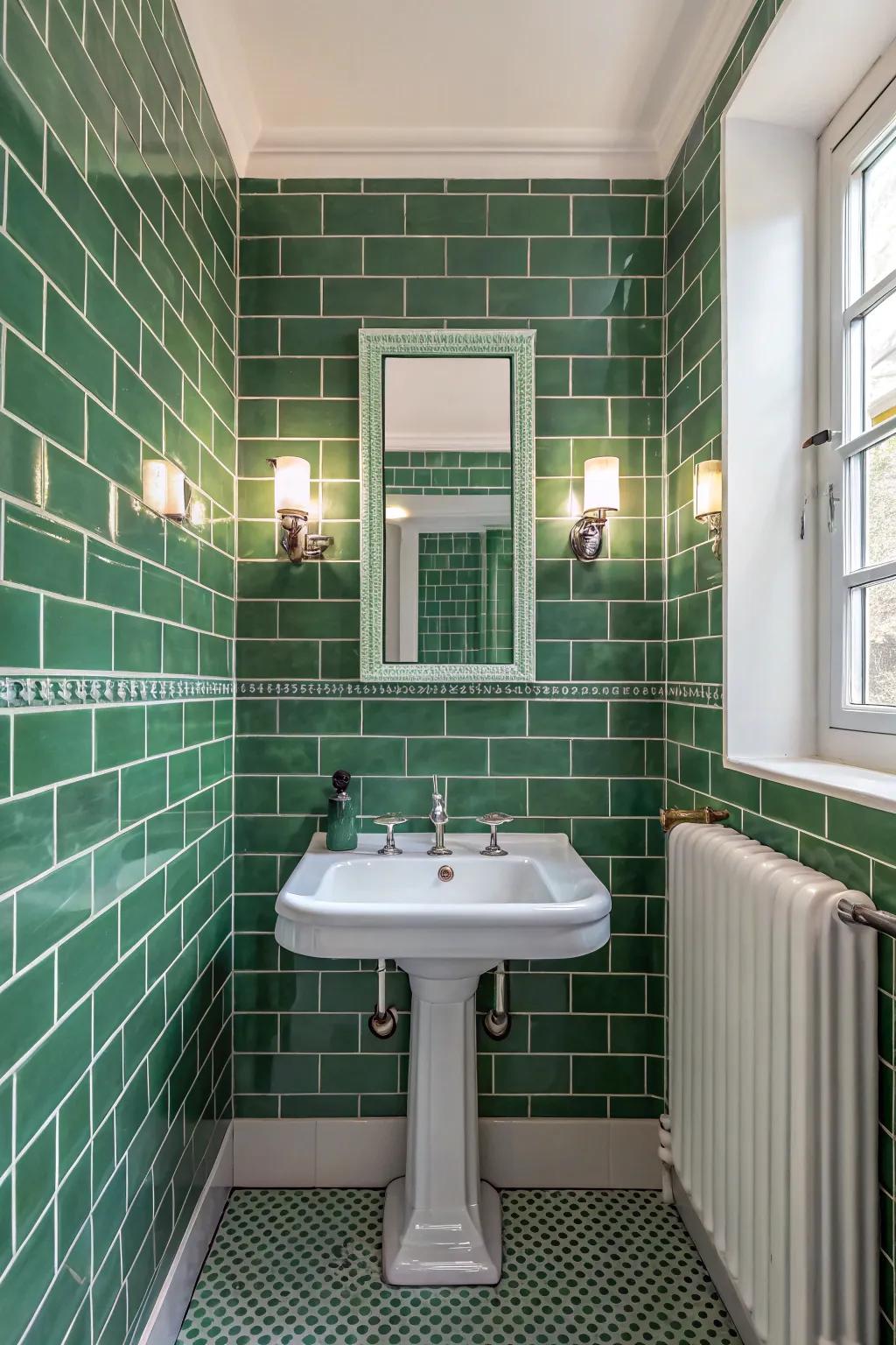Green rectangular tiles offer timeless versatility.