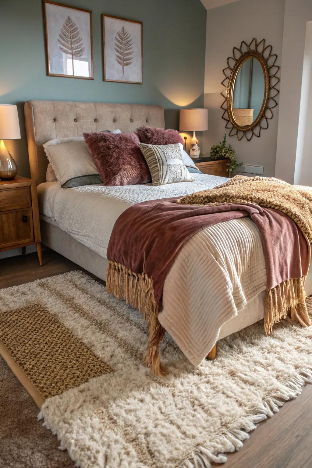 Mixing textures adds dimension and makes the space welcoming.